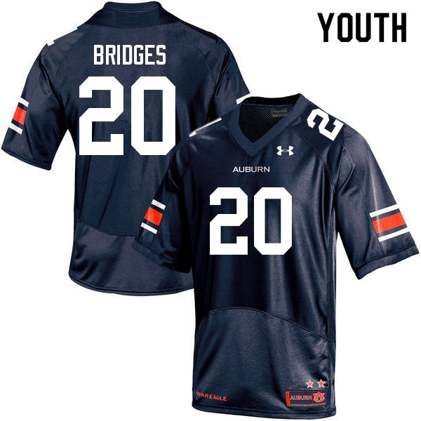 Auburn Tigers Youth Cayden Bridges #20 Navy Under Armour Stitched College 2022 NCAA Authentic Football Jersey RWC6674DH